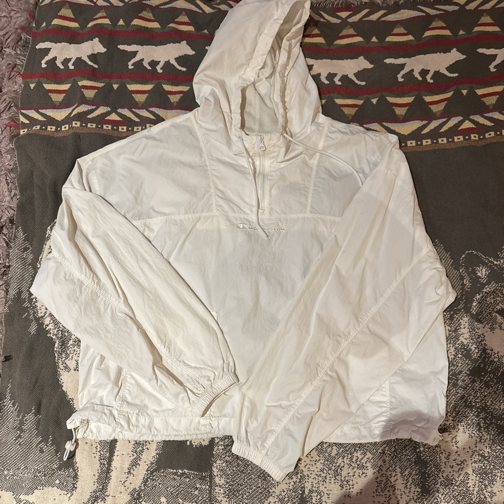Champion White Hooded Windbreaker Jacket
